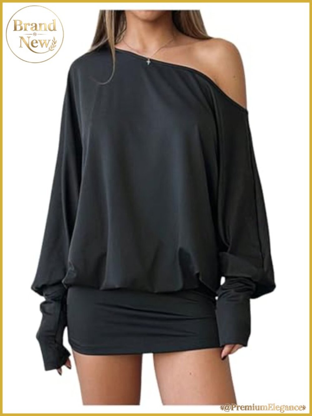 Off Shoulder Long Sleeve Bodycon Mini Dress with Thumb Holes